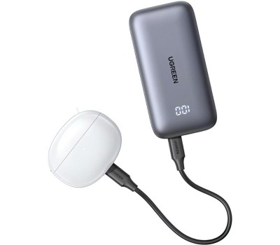 UGREEN Внешний аккумулятор PB502 (25185) 10000mAh Mini Quick Charging 30W Power Bank 30W с цифровым экраном. Цвет: серый