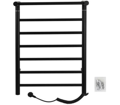 BRIMIX - Полотенцесушитель электрический, ЧЁРНЫЙ, КЛАССИК, ПРЕМИУМ, ПРЯМОЙ с ПОЛКОЙ, 680 х 500 х 235 мм, на 6 перекладин 95 W, из нержавеющей стали 304, тэн из углеродного волокна 09017B