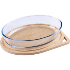 MALLONY Форма для запекания 2,4 л, Cristallino, с бамбуковой крышкой 3 в 1, стеклянная, овальная