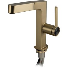 МАГНУС - Смеситель кухонный, шаровый, Г - образный излив вытяжной, корпус из латуни под цвет матового золота 8232