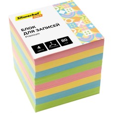 SILWERHOF Блок для записей бумажный Daily Премиум 90x90x90мм 80г/м2 4цв.в упак