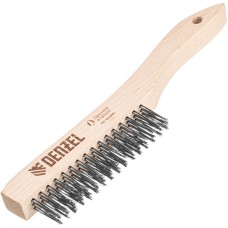 DENZEL Щетка зачистная 3-х рядная, прямая проволока из нержавеющей стали с деревянной ручкой, EFP// 74843