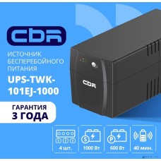 ИБП CBR TECH ИБП CBR [UPS-TWK-101EJ-1000] 1000VA/600W, Schuko CEE 7 x4 outlets, LED, USB Type-B, RJ11/45, AVR, 12V/7Ah*2