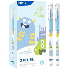 DELI Ручка гелев. EG101-BL прозрачный d=0.5мм син. черн. карт.уп. игловидный пиш. наконечник резин. манжета
