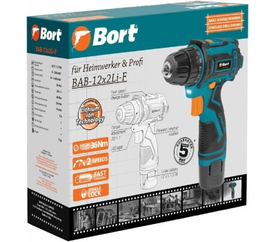 Аккумуляторная дрель BORT BAB-12X2LI-F (1X1,5 AH)