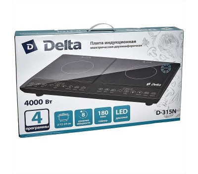Индукция DELTA D-315N 4000Вт, черный: 2-конфороч, 4 пр, LED-дисплей, стеклокерамика, (4)