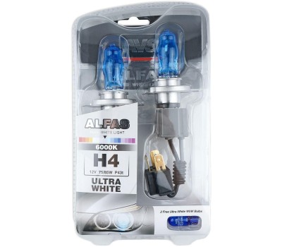 Лампа галогенная AVS ALFAS Pure-White 6000К H4 12V 75/85W, комплект 2+2 (W5W) шт