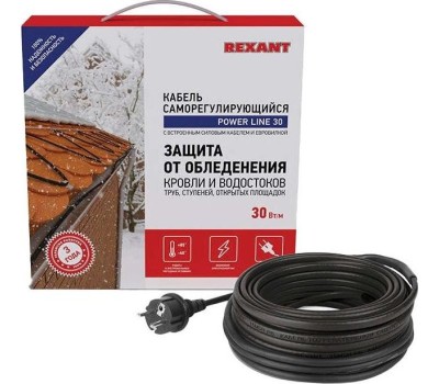 REXANT Кабель греющий саморегулирующийся модель SRL POWER Line 30SRL-2CR, 10м/300Вт