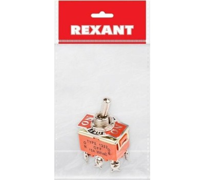 REXANT Тумблер 250В 15А (6c) вкл-выкл-вкл двухполюсный (KN-203) (в упак. 1шт.)