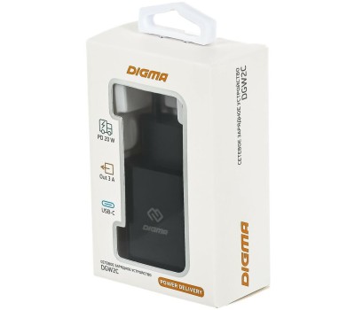 СЗУ DIGMA Сетевое зарядное устройство DGW2C, USB-C, 20Вт, 3A, черный [dgw2c0f010bk]