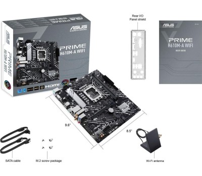 Материнская плата ASUS PRIME H610M-A WIFI (Socket 1700, mATX, 2xDDR5(96GB), VGA/DP/HDMI, 1xPCIe 4.0x16/1xPCIe 3.0, 1xLAN, Wi-Fi, BT, 4xSATA 6Gb/s, 2xM.2, 1xUSB 3.2, 4xUSB 2.0, 2xPS/2)
