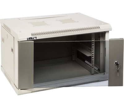 LANMASTER Шкаф коммутационный TWT-CBWPG-12U-6X6-GY настенный, стеклянная передняя дверь, 12U, 600x600 мм