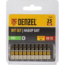 Набор бит DENZEL Набор бит PZ1х25, сталь S2, шестигранный профиль, 10 шт. 11653