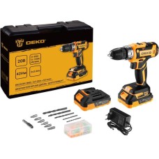 Аккумуляторная дрель-шуруповерт DEKO DKCD20V в кейсе + набор 63 инструмента для дома, 20В, 2х3.0Ач 080-1009