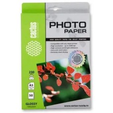 Фотобумага CACTUS Фотобумага CS-GA523050, A5, для струйной печати, 50л, 230г/м2, белый, покрытие глянцевое