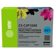 CACTUS Картридж струйный CS-C2P10AE № 651 черный (18мл) для HP 5575/5645;Officejet 202/252