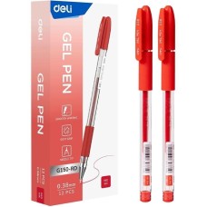 DELI Ручка гелев. EG150-RD прозрачный d=0.38мм красн. черн. игловидный пиш. наконечник резин. манжета