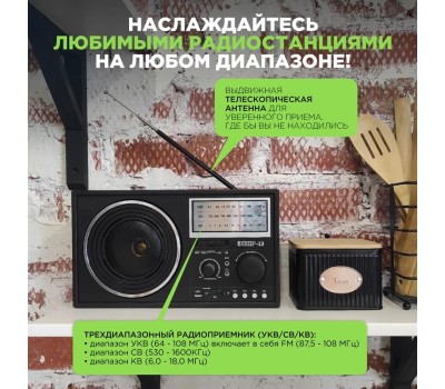 Радиоприемник ЭФИР 13 УКВ 64-108МГц, бат. 4*R20, 220V, USB/SD/microSD/AUX