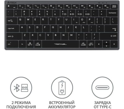 A4TECH Клавиатура Fstyler FBX51C, беспроводная, USB, Bluetooth/Радиоканал, ножничная, серый [fbx51c grey]