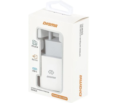 СЗУ DIGMA Сетевое зарядное устройство DGW2C, USB-C, 20Вт, 3A, белый [dgw2c0f010wh]