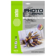 Фотобумага CACTUS Фотобумага CS-MA4230100, A4, для струйной печати, 100л, 230г/м2, белый, покрытие матовое