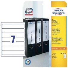 AVERY ZWECKFORM Этикетки L4760-25 A4 38x192мм 7шт на листе/80г/м2/25л./белый самоклей. универсальная