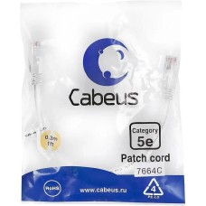 CABEUS Патч-корд PC-UTP-RJ45-Cat.5e-0.3m-WH U/UTP RJ-45 вил.-вилка RJ-45 кат.5E 0.3м белый ПВХ
