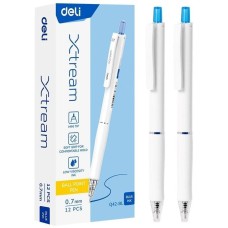 DELI Ручка шариков. автоматическая Xtream EQ42-BL белый/синий d=0.7мм син. черн. 1стерж. игловидный пиш. наконечник кругл. резин. манжета синий