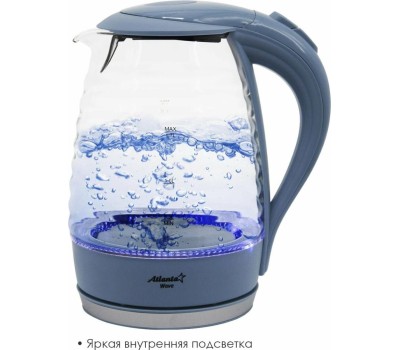 Чайник электрический ATLANTA ATH-2467 blue (1,7л. стекло)