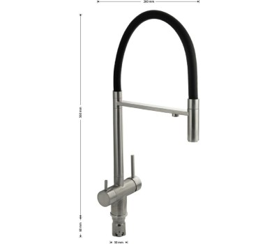 Смеситель кухонный MAGNUS 91118 Смеситель кухонный С-образный гибкий излив - ЧЁРНЫЙ , шаровый, с двойным выпуском воды для фильтра, из нержавеющей стали марка 304