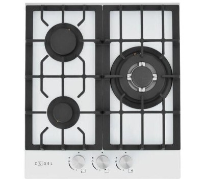 ZUGEL Газовая варочная панель ZGH451W, 3 конфорки, закаленное стекло, белый