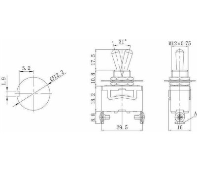 REXANT Тумблер 250В 15А (2c) вкл-выкл однополюсный (KN-101) (в упак. 1шт.)