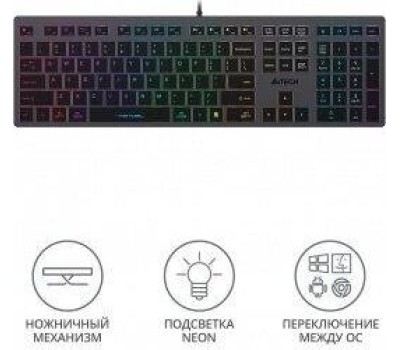 A4TECH Клавиатура Fstyler FX60, проводная, USB, ножничная, серый [fx60 grey / white]