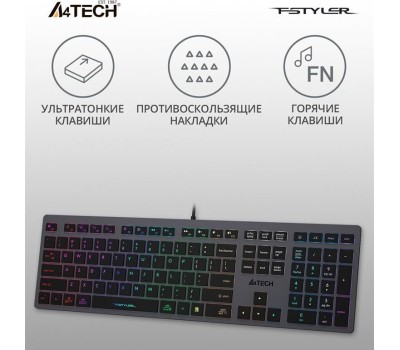 A4TECH Клавиатура Fstyler FX60, проводная, USB, ножничная, серый [fx60 grey / white]