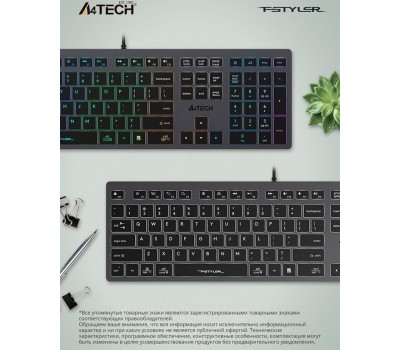 A4TECH Клавиатура Fstyler FX60, проводная, USB, ножничная, серый [fx60 grey / white]