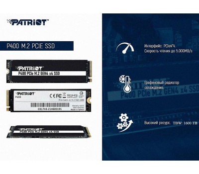 Накопитель SSD PATRIOT SSD накопитель P400 V4 2ТБ, M.2 2280, PCIe 4.0 x4, NVMe, M.2 [p400vp2tbm28h]