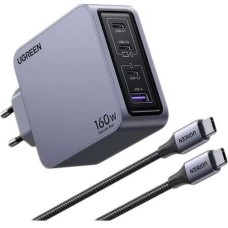 UGREEN Зарядное устройство X763 (25877) Nexode Pro 160W USB-A+3*USB-C GaN Tech Fast Charger EU с кабелем 1,5M 240W. Цвет: серый