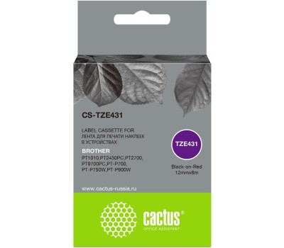 CACTUS Картридж ленточный CS-TZE431 TZE-431 черный на красном 12x8 для Brother 1010/1280/1280VP/2700VP