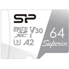 SILICON POWER Карта памяти microSDXC UHS-I U3 Superior 64 ГБ, 100 МБ/с, Class 10, SP064GBSTXDA2V20, 1 шт., без адаптера