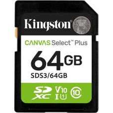 Карта памяти KINGSTON Карта памяти SDXC UHS-I U1 Canvas Select Plus 64 ГБ, 100 МБ/с, Class 10, SDS3/64GB, 1 шт., без адаптера