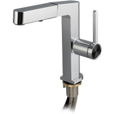 МАГНУС - Смеситель кухонный, шаровый, Г - образный излив вытяжной, корпус из латуни, хромированный 8235