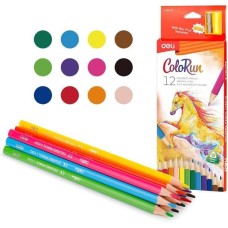 DELI Карандаши цв. EC132-12 ColoRun трехгран. дерево 12цв. коробка/европод