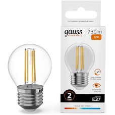 GAUSS Лампа филам. Filament 12Вт цок.:E27 шар 220B св.свеч.бел.теп. (упак.:10шт) (52212)