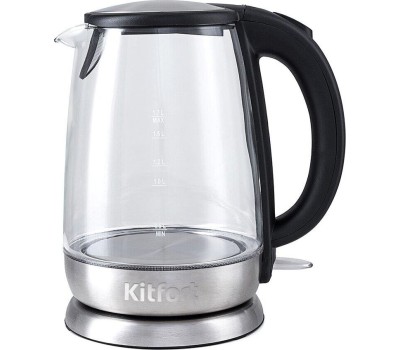 Чайник KITFORT КТ-619 серебристый/черный (нержавеющая сталь/стекло)