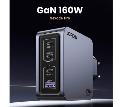 UGREEN Зарядное устройство X763 (25877) Nexode Pro 160W USB-A+3*USB-C GaN Tech Fast Charger EU с кабелем 1,5M 240W. Цвет: серый