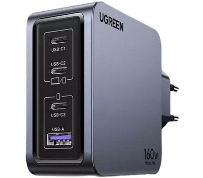 UGREEN Зарядное устройство X763 (25877) Nexode Pro 160W USB-A+3*USB-C GaN Tech Fast Charger EU с кабелем 1,5M 240W. Цвет: серый