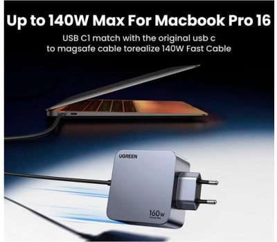 UGREEN Зарядное устройство X763 (25877) Nexode Pro 160W USB-A+3*USB-C GaN Tech Fast Charger EU с кабелем 1,5M 240W. Цвет: серый
