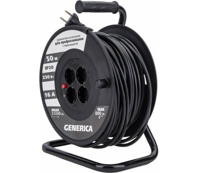 IEK Удлинитель силовой УК50, розеток 4шт, 3x1.5 кв.мм, 16A, 50м, ПВС, катушка [wkp20-16-04-50-g]