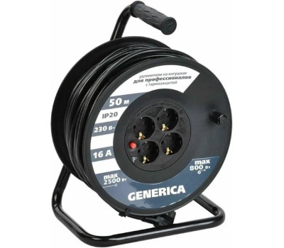 IEK Удлинитель силовой УК50, розеток 4шт, 3x1.5 кв.мм, 16A, 50м, ПВС, катушка [wkp20-16-04-50-g]