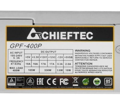 CHIEFTEC Блок питания Smart GPF-400P, 400Вт, 80мм, серый